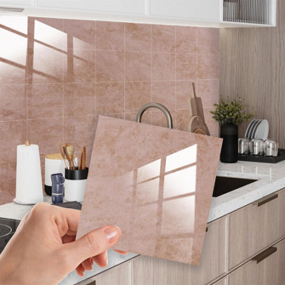 Walplus Glossy Marble Thick Peel And Stick Wall Tiles Stickers24Pcs Self Adhesive Stick On Tiles For Kitchen Topaz Brown from B&Q
