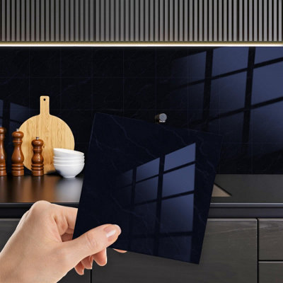 Walplus Glossy Marble Thick Peel And Stick Wall Tiles Stickers24Pcs Self Adhesive Stick On Tiles For Kitchen Dark Grey from B&Q