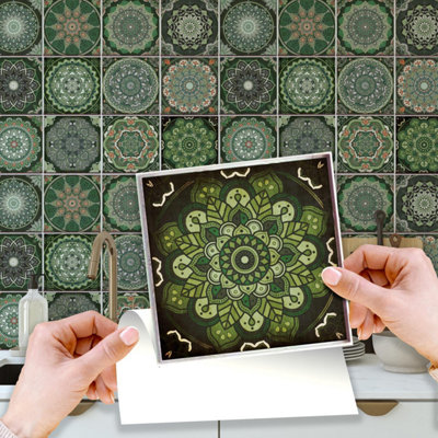 Walplus 24Pcs Green Vintage Moroccan Peel And Stick Wall Tiles StickerAdhesive Stick On Tiles For Backsplash 15X15 Cm from B&Q