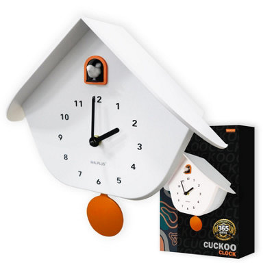 Walplus White Matte Cuckoo Wall Clock With Orange Window And Pendulum Modern Decorative Clock 32.5Cm 12.8 Inch from B&Q