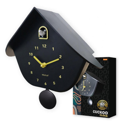 Walplus Black Matte Cuckoo Wall Clock With Pendulum Modern Home Decor Clock 32.5Cm 12.8 Inch from B&Q
