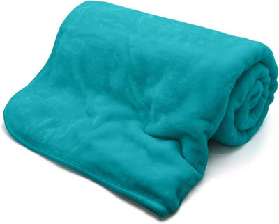 Homes & Linen Fleece Faux Fur Teal Roll Mink Throws Soft Cosy Bed Blankets from B&Q