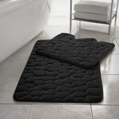 B&Q -  Stone Pebbles Bath Mat Set Non Slip Pedestal Set Extra Absorbent 100% Memory Foam Bathroom Toilet Mat Rug Set