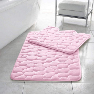 B&Q -  Stone Pebbles Bath Mat Set Non Slip Pedestal Set Extra Absorbent 100% Memory Foam Bathroom Toilet Mat Rug Set