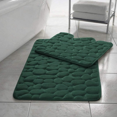 B&Q -  Stone Pebbles Bath Mat Set Non Slip Pedestal Set Extra Absorbent 100% Memory Foam Bathroom Toilet Mat Rug Set