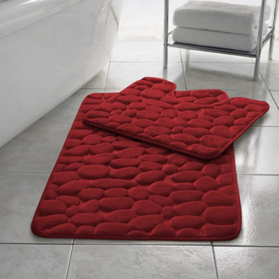 B&Q -  Stone Pebbles Bath Mat Set Non Slip Pedestal Set Extra Absorbent 100% Memory Foam Bathroom Toilet Mat Rug Set