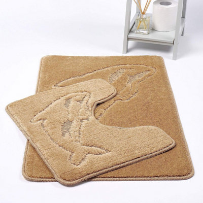 Homes & Linen Dolphin Beige Bath Mats Non Slip Bathroom Mats 2 Piece Pedestal And Bath Mat Set