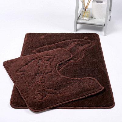 Homes & Linen Dolphin Chocolate Bath Mats Non Slip Bathroom Mats 2 Piece Pedestal And Bath Mat Set