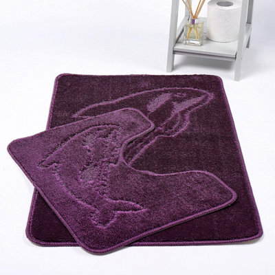 Homes & Linen Dolphin Plum Bath Mats Non Slip Bathroom Mats 2 Piece Pedestal And Bath Mat Set