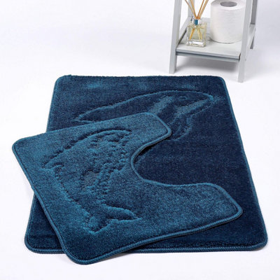 B&Q -  Dolphin Teal Bath Mats Non Slip Bathroom Mats 2 Piece Pedestal And Bath Mat Set