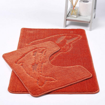 Homes & Linen Dolphin Terracotta Bath Mats Non Slip Bathroom Mats 2 Piece Pedestal And Bath Mat Set