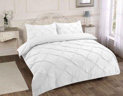 Homes & Linen Pintuck Pinch Pleated Alexandra Duvet Cover Set Easy Care Polycotton Bedding Set