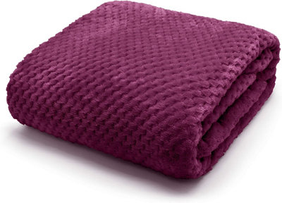 Homes & Linen Teddy Bear Fleece Waffle Duvet Cover Set With Matching Throws & Cushion Covers Warm Soft Teddy Waffle Bedding Collection (Plum)