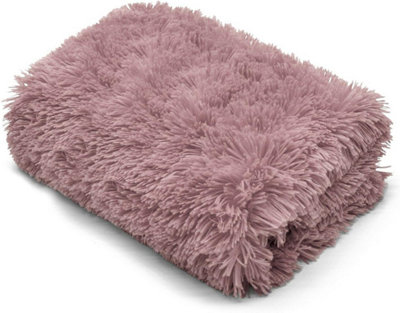 B&Q -  Teddy Fur Throw Blanket With Reversible Plain Sherpa Teddy Fleece Luxury Fluffy Fur Throw Blanket