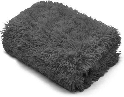 B&Q -  Teddy Fur Throw Blanket With Reversible Plain Sherpa Teddy Fleece Luxury Fluffy Fur Throw Blanket