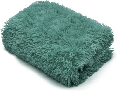 B&Q -  Teddy Fur Throw Blanket With Reversible Plain Sherpa Teddy Fleece Luxury Fluffy Fur Throw Blanket