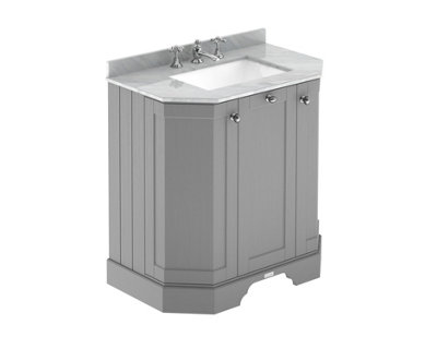 B&Q -  Floor Standing 3-Door Angled Vanity Unit With 3 Tap Hole Grey Marble Top In Storm Grey786X470mm