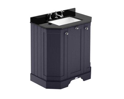 B&Q -  Floor Standing 3-Door Angled Vanity Unit With 3 Tap Hole Black Marble Top & BasinTwilight Blue786X470mm