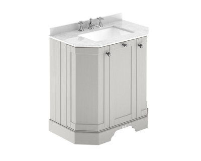Hudson Reed Floor Standing 3 Door Angled Vanity Unit With 3 Tap Hole White Marble Top & BasinTimeless Sand786 X 470 mm from B&Q