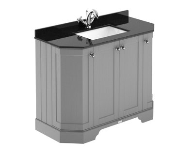 B&Q -  Floor Standing 4-Door Angled Vanity Unit With 1 Tap Hole Black Marble Top & BasinStorm Grey1036X470mm