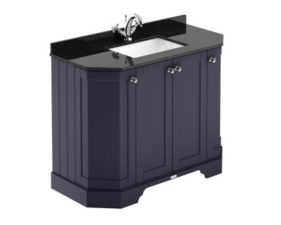 B&Q -  Floor Standing 4 Door Angled Vanity Unit With 1 Tap Hole Black Marble Top & BasinTwilight Blue1036 X 470 mm