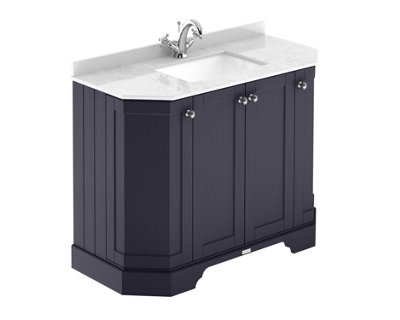 B&Q -  Floor Standing 4 Door Angled Vanity Unit With 1 Tap Hole White Marble Top & BasinTwilight Blue1036 X 470 mm
