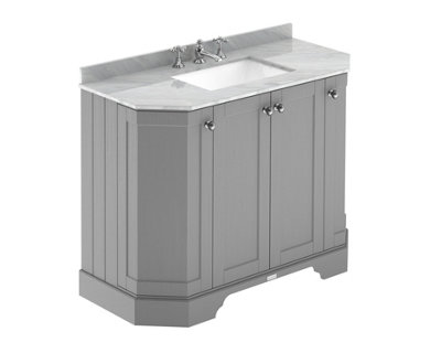 B&Q -  Floor Standing 4-Door Angled Vanity Unit With 3 Tap Hole Grey Marble Top & BasinStorm Grey1036X470mm