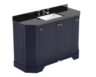 B&Q -  Floor Standing 4-Door Angled Vanity Unit With 3 Tap Hole Black Marble Top & BasinTwilight Blue1236X470mm