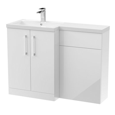 Balterley Left-Hand Bathroom Vanity And Wc Unit Combination With Basin1100mmGloss White With Chrome Handles from B&Q