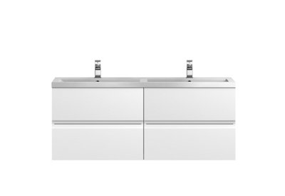 B&Q -  Urban 1205mm Satin White Wall Hung Vanity Unit And Double Polymarble Basin With Silent Close540 X 1205 X 383mm