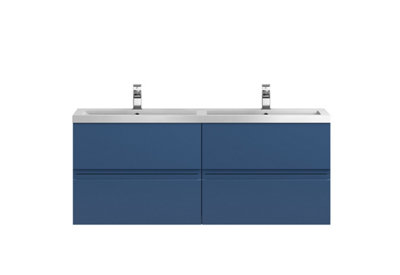 B&Q -  Urban Satin Blue Wall Hung 4 Drawer Vanity Unit And Double Polymarble Basin With Silent Close540 X 1205 X 383