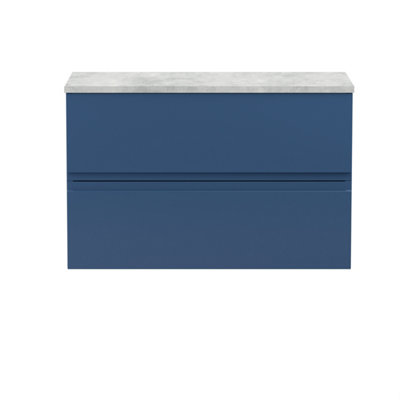 Hudson Reed Urban Satin Blue Wall Hung 2 Drawer Vanity Unit And Laminate Worktop With Silent Close522 X 805 X 390 from B&Q