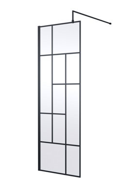 Hudson Reed Abstract Framed Wetroom ScreenMatt Black FinishShower Shield Glass1950 X 700 X 1000 from B&Q