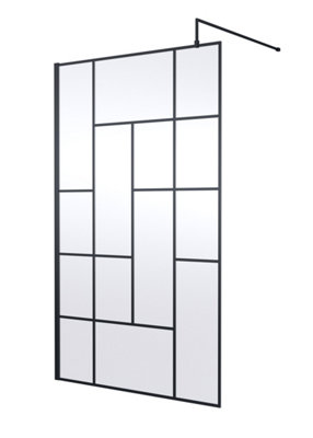 Hudson Reed Abstract Frame Wetroom ScreenToughened Wet Room Glass Panels With Support Bar & Accessories In Matt Black1200mm from B&Q