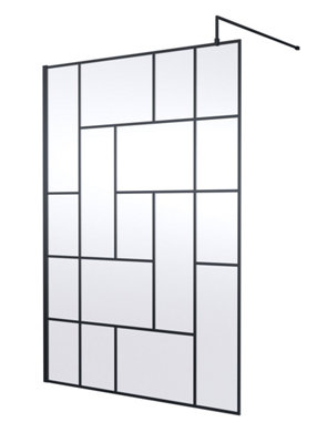 Hudson Reed Abstract Framed Wetroom ScreenMatt Black FinishShower Shield Glass1950 X 1400 X 1000 from B&Q