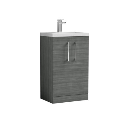 Balterley Bramshall Compact Bathroom Cloakroom Vanity Basin Unit With Polymarble BasinChrome Handles500mmWoodgrain Grey from B&Q