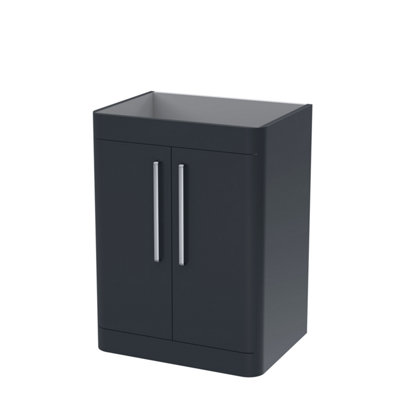 Nuie Hudson Reed Parade Component Floor Standing 2 Soft Close Door Vanity Unit, Bathroom Vanity Units With Storage In Soft Black, 600mm