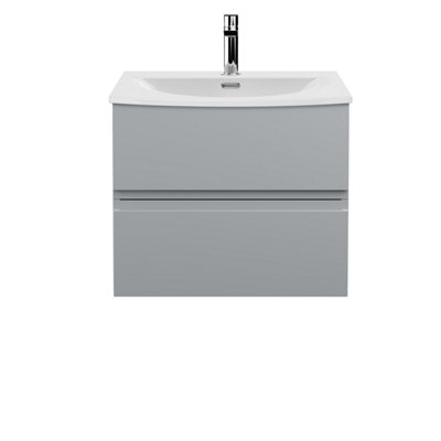 Hudson Reed Urban Satin Grey Wall Hung 2 Drawer Vanity Unit And Curved Basin With Silent Close530 X 610 X 440 from B&Q