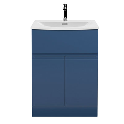 B&Q -  Urban Satin Blue Floor Standing 2 Door 1 Drawer Vanity Unit And Curved Basin With Silent Close840 X 610 X 440