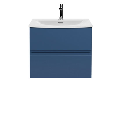 Hudson Reed Urban Satin Blue Wall Hung 2 Drawer Vanity Unit And Curved Basin With Silent Close530 X 610 X 440 from B&Q