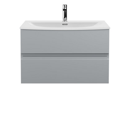 Hudson Reed Urban Satin Grey Wall Hung 2 Drawer Vanity Unit And Curved Basin With Silent Close550 X 810 X 395 from B&Q
