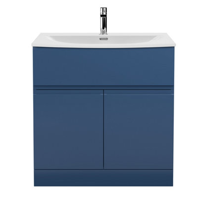 Hudson Reed Urban Satin Blue Floor Standing 2 Door Vanity Unit And Curved Basin With Silent Close860 X 810 X 395 from B&Q