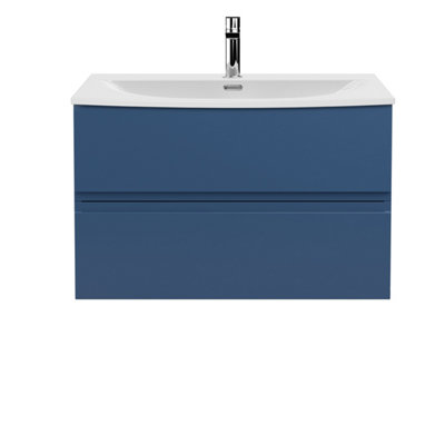Hudson Reed Urban Satin Blue Wall Hung 2 Drawer Vanity Unit And Curved Basin With Silent Close550 X 810 X 395 from B&Q