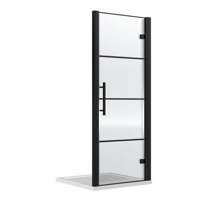 Hudson Reed Apex 800mm Hinged Shower Door & 8mm GlassReversible DesignSemi Frameless Shower DoorMatt Black from B&Q