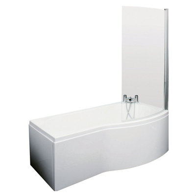 Balterley Right Hand Shower Bath Bundle - Includes Tub, Curved 6Mm Safety Glass Bath Screen And Front Panel - 1700Mm White