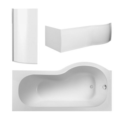 Balterley Left Hand Shower Bath Bundle - Includes Tub, Curved 6Mm Safety Glass Screen And Front Panel - 1700Mm White