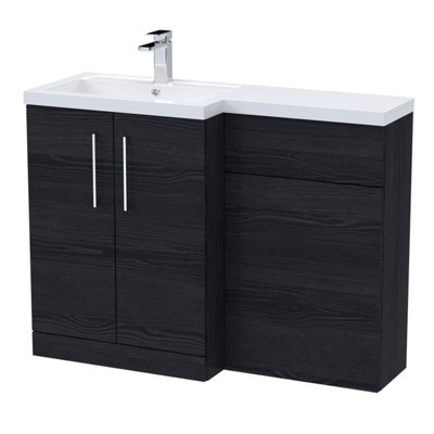 Nuie 1100mm Left Hand CombinationPolymarble Basin Pre-Drilled With 1 Tap HoleBathroom Storage UnitCharcoal Black Woodgrain from B&Q