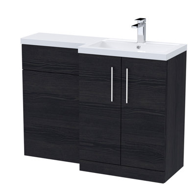 Nuie 1100mm Right Hand CombinationPolymarble Basin Pre-Drilled With 1 Tap HoleBathroom Storage UnitCharcoal Black Woodgrain from B&Q