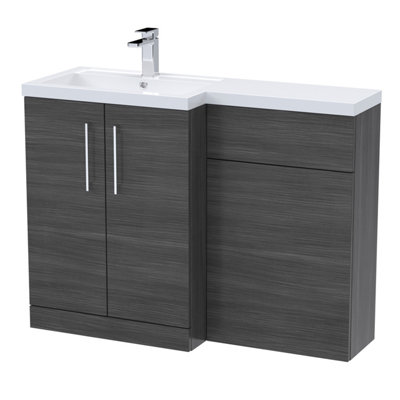 Nuie 1100mm Left Hand CombinationPolymarble Basin Pre-Drilled With 1 Tap HoleBathroom Storage Unit In Anthracite Woodgrain from B&Q