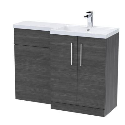 Nuie 1100mm Right Hand CombinationPolymarble Basin Pre-Drilled With 1 Tap HoleBathroom Storage Unit In Anthracite Woodgrain from B&Q